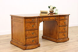 Traditional Design Vintage Olive Ash Burl Office or Library Desk #42674