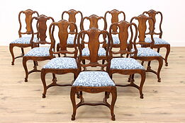 Set of 10 Traditional Antique Dining Chairs, New Upholstery, Shaw Boston #41172