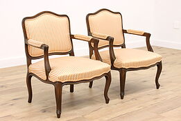 Pair of Country French Vintage Carved Fruitwood Large Armchairs #42618