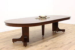 Arts & Crafts Mission Oak 54" Antique Craftsman Dining Table, Opens 10.5' #41433