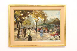 Madeleine Flower Market Paris Vintage Original Oil Painting Durant 44.5"  #41651