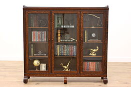 Empire Antique Oak Office or Library Triple Bookcase, Wavy Glass #42337