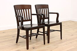 Pair of Antique Birch Office, Banker, Library or Desk Chairs, Milwaukee #39125