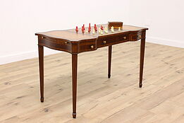 Traditional Vintage Tooled Leather Chess Game Table & Desk Maitland Smith #42635