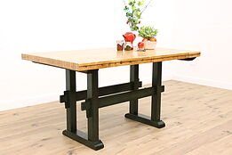 Farmhouse Antique Industrial Salvage Bowling Alley Kitchen Table, Island #42565