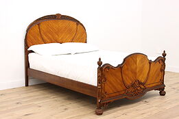 French Design Antique Carved Satinwood Full Size Bed #42797