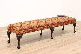 Georgian Design Antique Mahogany Hall or Bedroom Bench, Carved Claw Feet #42567