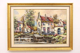Dutch Canal Scene Vintage Original Oil Painting, Versteeg 44.5" #41115