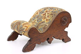 Victorian Eastlake Antique Carved Oak Gout Footstool, New Upholstery #42873