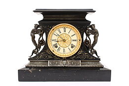 Victorian Antique Iron Clock Ansonia NY Pat 1882  #39527