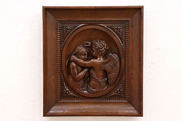 Antique Cupid & Psyche Carved Angel Oak Architectural Salvage Panel #42995