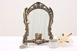 Victorian Antique Brass Tabletop Dresser Beveled Mirror, Easel #42875