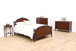 English Tudor Antique 4 Pc. Bedroom Set, Queen Size Bed, Berkey & Gay #35249
