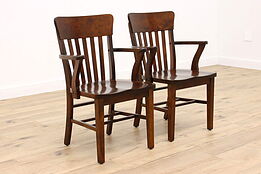 Pair of Antique Birch Banker, Office or Library Chairs, Heywood Wakefield #43024