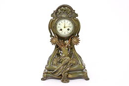 Art Nouveau Antique French Mantle Clock Hand Painted Dancer, Marti #39345