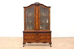 Georgian Design Vintage Walnut Burl China or Display Cabinet, Bookcase #43048