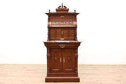 Renaissance Antique Carved Walnut Dental, Jewelry or Collector Cabinet #43018