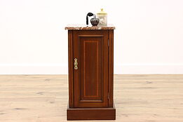 English Antique Mahogany Nightstand, End or Side Table, Marble Top #43089