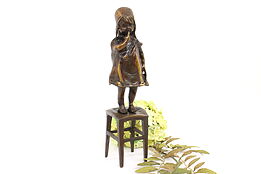 Victorian Antique Young Child on Stool Bronze Sculpture After Juan Clara #42740