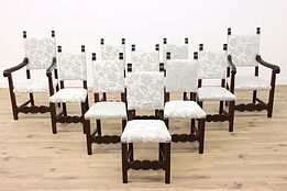 Set of 10 Renaissance Design Antique Carved Birch Dining Chairs #42031