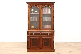 Victorian Antique Carved Walnut Burl Secretary Desk & Bookcase #42715