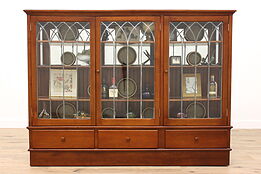 Arts & Crafts Vintage Walnut & Leaded Glass Display Cabinet or Bookcase #43078