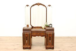 Art Deco Vintage Waterfall Vanity Dressing Table, Triple Mirror, Bakelite #43014