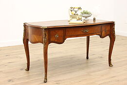 French Louis XIV Antique Mahogany & Satinwood Library or Office Desk #36298