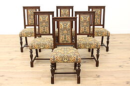 Set of 6 Tudor Antique Quarter Sawn Oak Dining Chairs, New Upholstery #42194