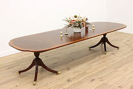 Georgian Design Vintage Banded Mahogany Dining Table, 3 Leaves, Council #39655