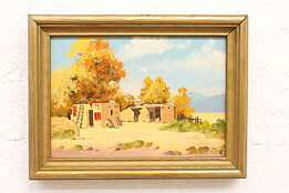 Adobe House in Desert Vintage Original Oil Painting, Willard Page 8.5" #42590