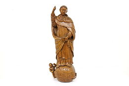 St. Francis of Assisi Statue Antique Hand Carved Walnut Sculpture #42511