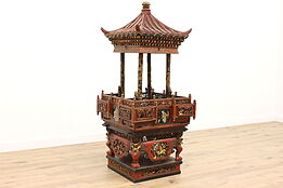 Chinese Antique Carved Temple or Shrine, Painted Lacquer Scenes, Dragons #43032