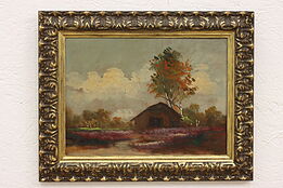 Lavender Field with Barn Vintage Original Oil Painting, Signed 20" #42739