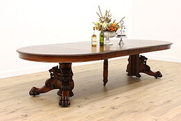 Empire Antique 5' Round Mahogany Dining Table, Extends 11,' Carved Lions #42725