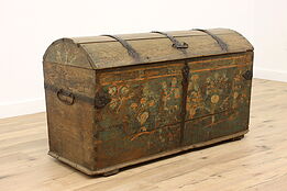 Farmhouse Immigrant Antique Chest Oak Trunk Hand Painted, Signed 1854 #34878