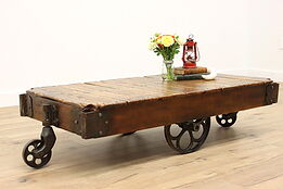 Industrial Factory Salvage Antique Farmhouse Railroad Cart, Coffee Table #43256