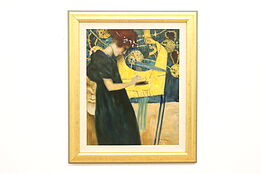 The Music Vintage Oil Painting of Harpist after Klimt, Williams 39.5" #43204