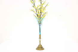 Victorian Antique Brass & Blue Glass Vase or Epergne, Floral Motifs #43315