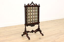 Victorian Antique English Rosewood Adjustable Fire Screen, Needlepoint #42720