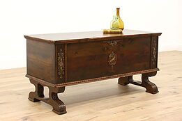Tudor Antique Carved Cedar Blanket Chest or Trunk, Coffee Table, Smith #35031