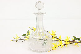Hand Etched Antique Cut Glass Liquor Decanter Bottle, Fitted Stopper #43312