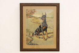 Doberman Dog Vintage Original Pastel Painting, Kussler 34.5" #42545