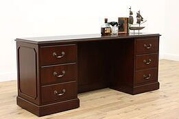 Traditional Vintage Walnut Office Computer Desk, Credenza, 2 File Drawers #36575
