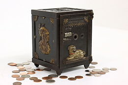 Victorian Cast Iron Antique Combination Safe Coin Bank, Dalmatian Dog #43142