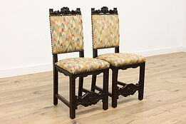 Pair of Italian Antique Carved Walnut Dining< Desk or Office Chairs #43466