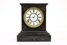 Victorian Antique Iron Mantel Clock, Porcelain Dial, Ansonia NY #43344