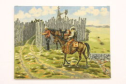 Cowboys Coming Home Vintage Southwest Original Oil Painting, Lerado 40" #42930