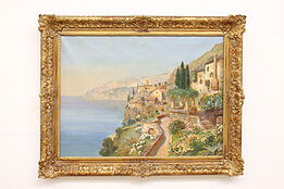 Isle of Capri in Italy Antique Original Oil Painting, Att. Arnegger 39" #42586