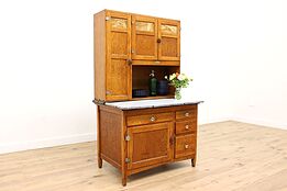 Farmhouse Antique Oak Kitchen Pantry Cupboard Hoosier Cabinet, Sellers #43766